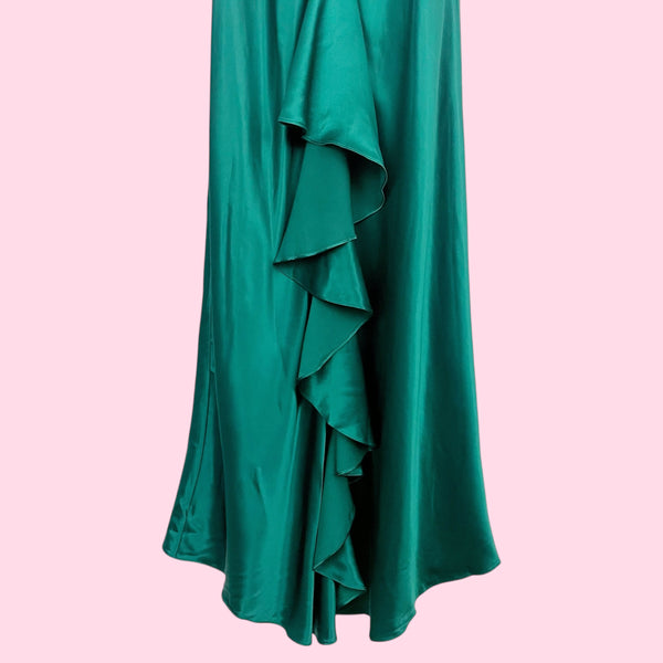 EMERALD GREEN SATIN MAXI DRESS (3/4)