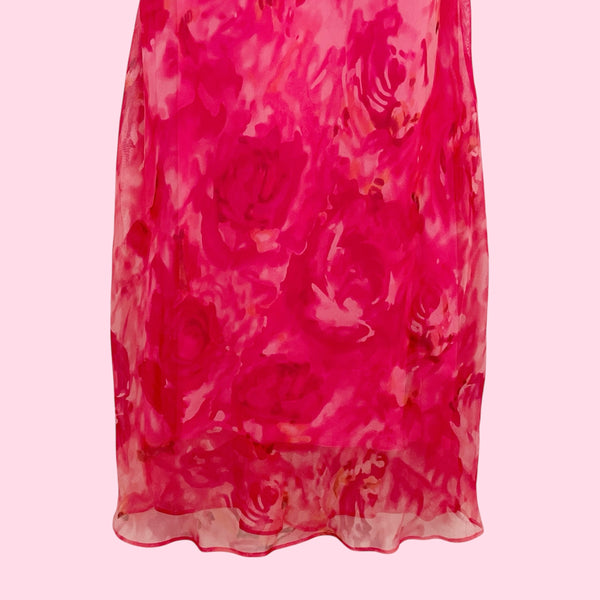PINK FLORAL COWL NECK MIDI DRESS (M)
