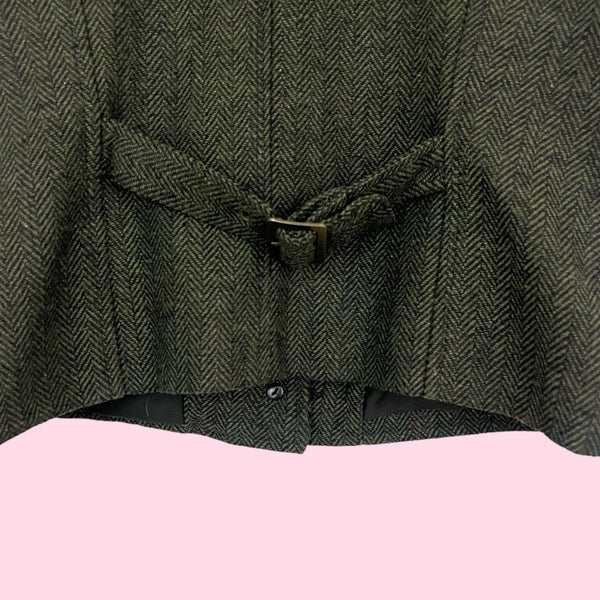 BROWN FAUX FUR PANEL TWEED VEST (S)