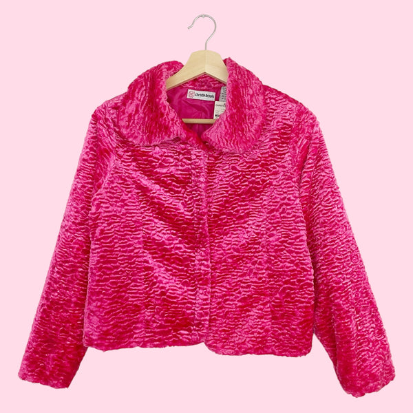 HOT PINK FAUX CURLY LAMB JACKET (S)