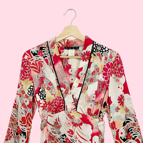 FLORAL SILK TIE BACK BLOUSE (M)