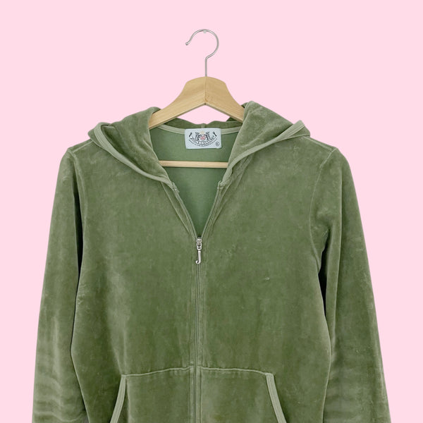 Y2K JUICY COUTURE GREEN VELOUR HOODIE (XL)