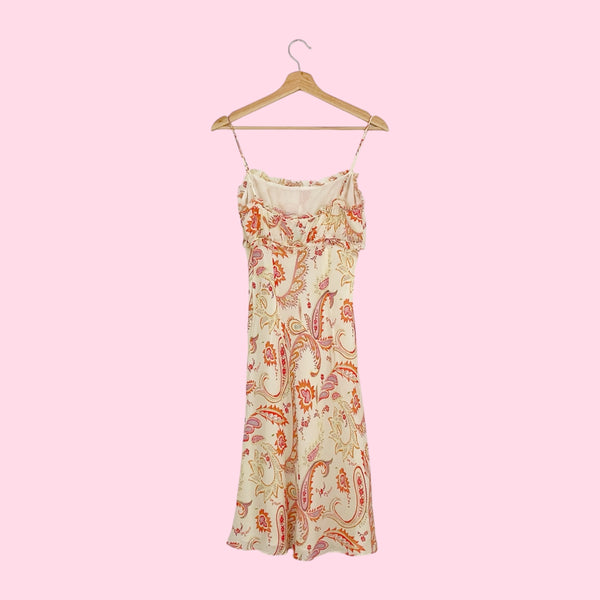 CREAM PAISLEY SILK MIDI DRESS (S)