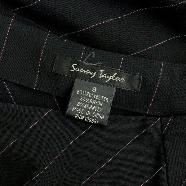 BLACK + PINK PINSTRIPE PANELED MIDI SKIRT (8)