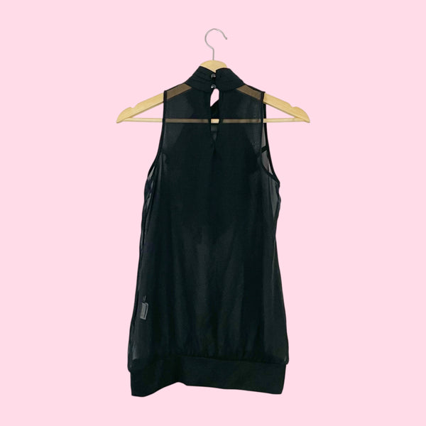 Y2K Black Sheer Ruffle Tunic (S)