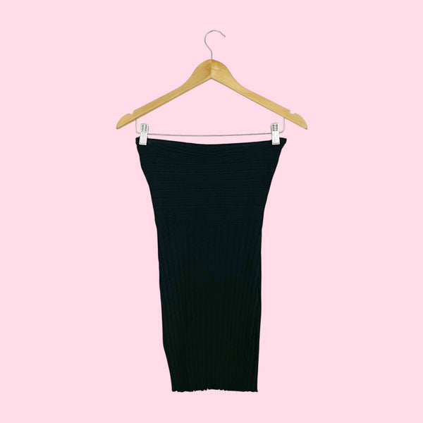 SIMON MILLER RIB BLACK STRAPLESS TUBE DRESS (S)