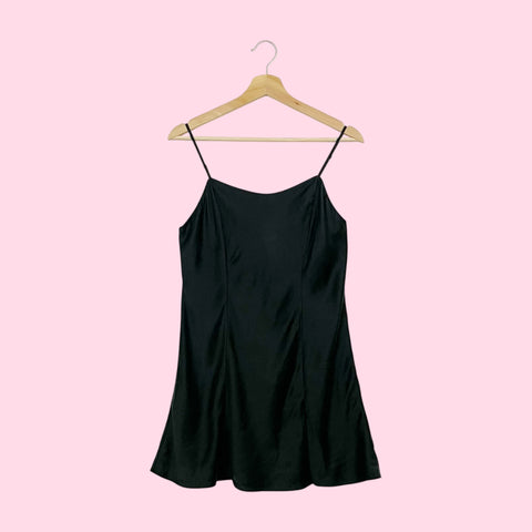 VICTORIA'S SECRET BLACK SILK SLIP DRESS (M)