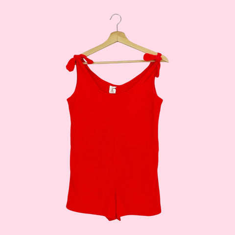 NEON RED TERRY CLOTH ROMPER (M)
