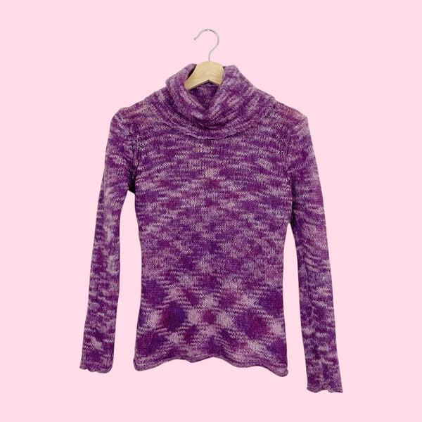 PURPLE MOHAIR BLEND TURTLENECK SWEATER (S)