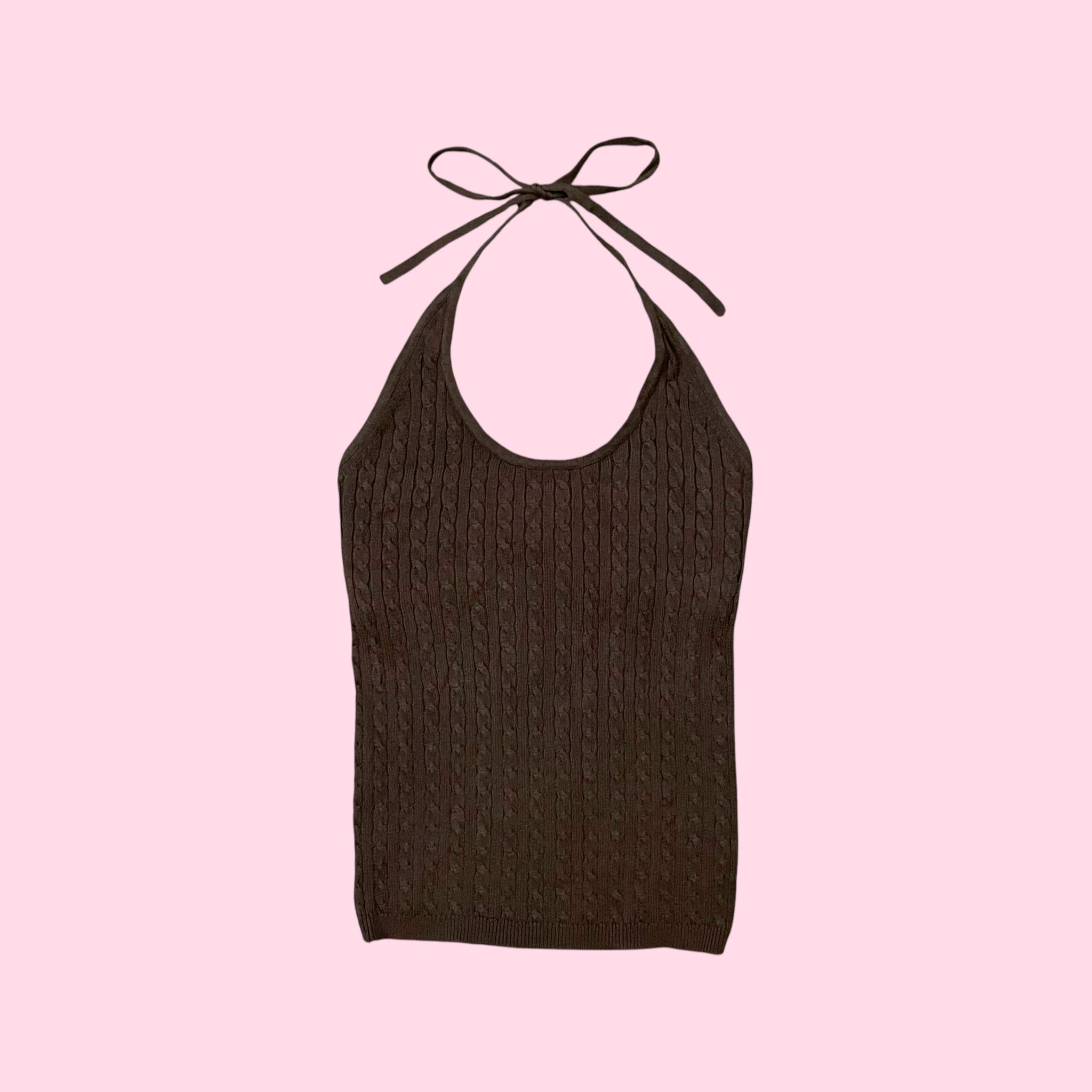 GAP BROWN CABLE KNIT HALTER TANK (S)