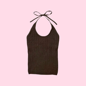 GAP BROWN CABLE KNIT HALTER TANK (S)