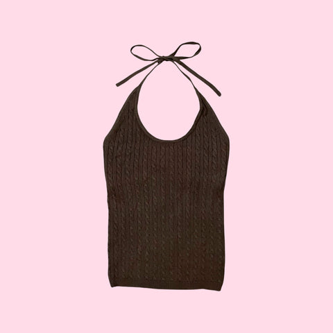 GAP BROWN CABLE KNIT HALTER TANK (S)