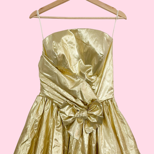80S LORALIE GOLD STRAPLESS PARTY DRESS (6)