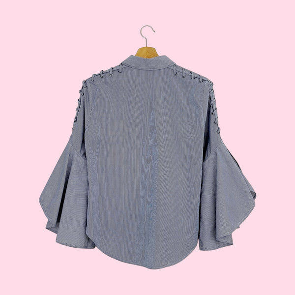 JONATHAN SIMKHAI GINGHAM LACE UP BLOUSE (S)