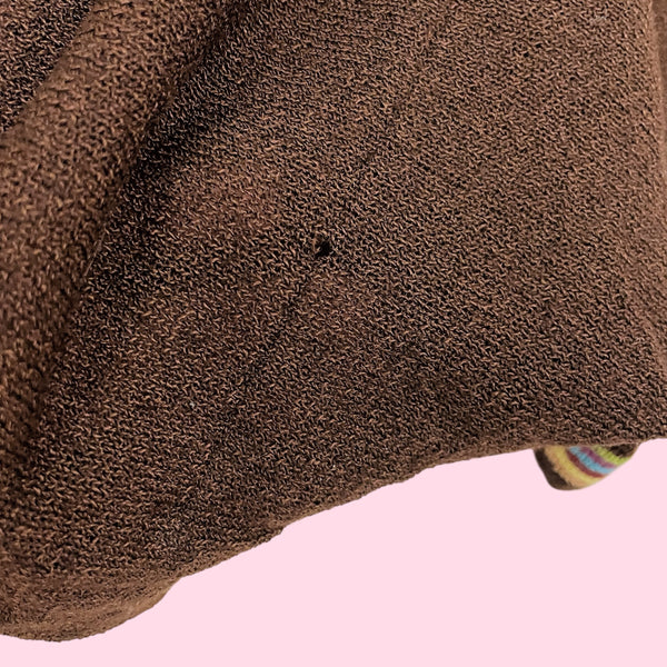 BROWN KNIT SHRUG W/ RAINBOW TRIM (L)