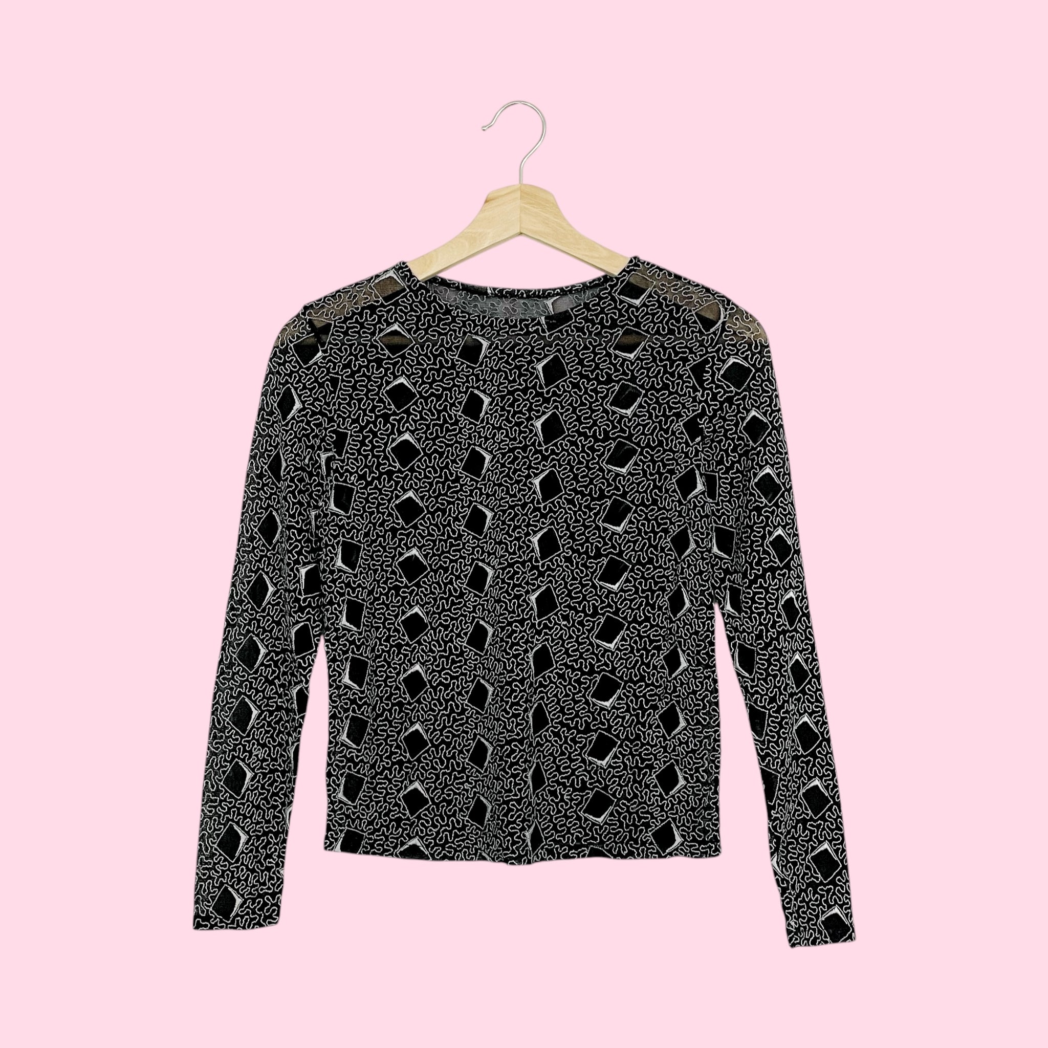 BLACK + WHITE EMBROIDERED MESH TOP (S)