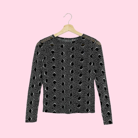 BLACK + WHITE EMBROIDERED MESH TOP (S)