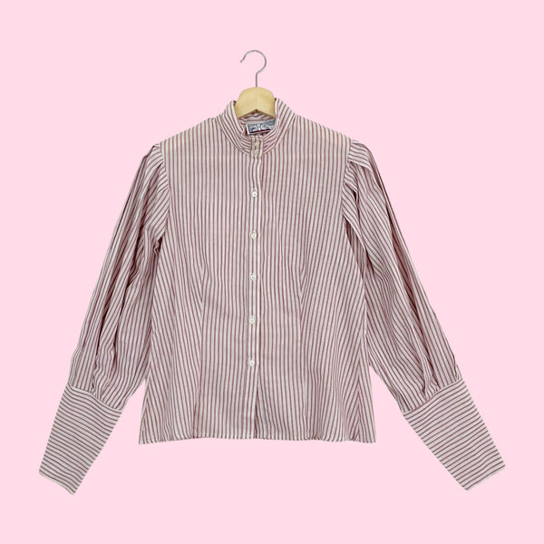 80S STRIPED LEG OF MUTTON SLEEVE BLOUSE (M)