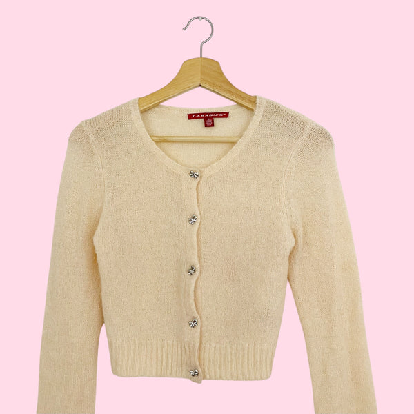 CREAM MOHAIR BLEND CARDIGAN W/ BOW BUTTONS (S)