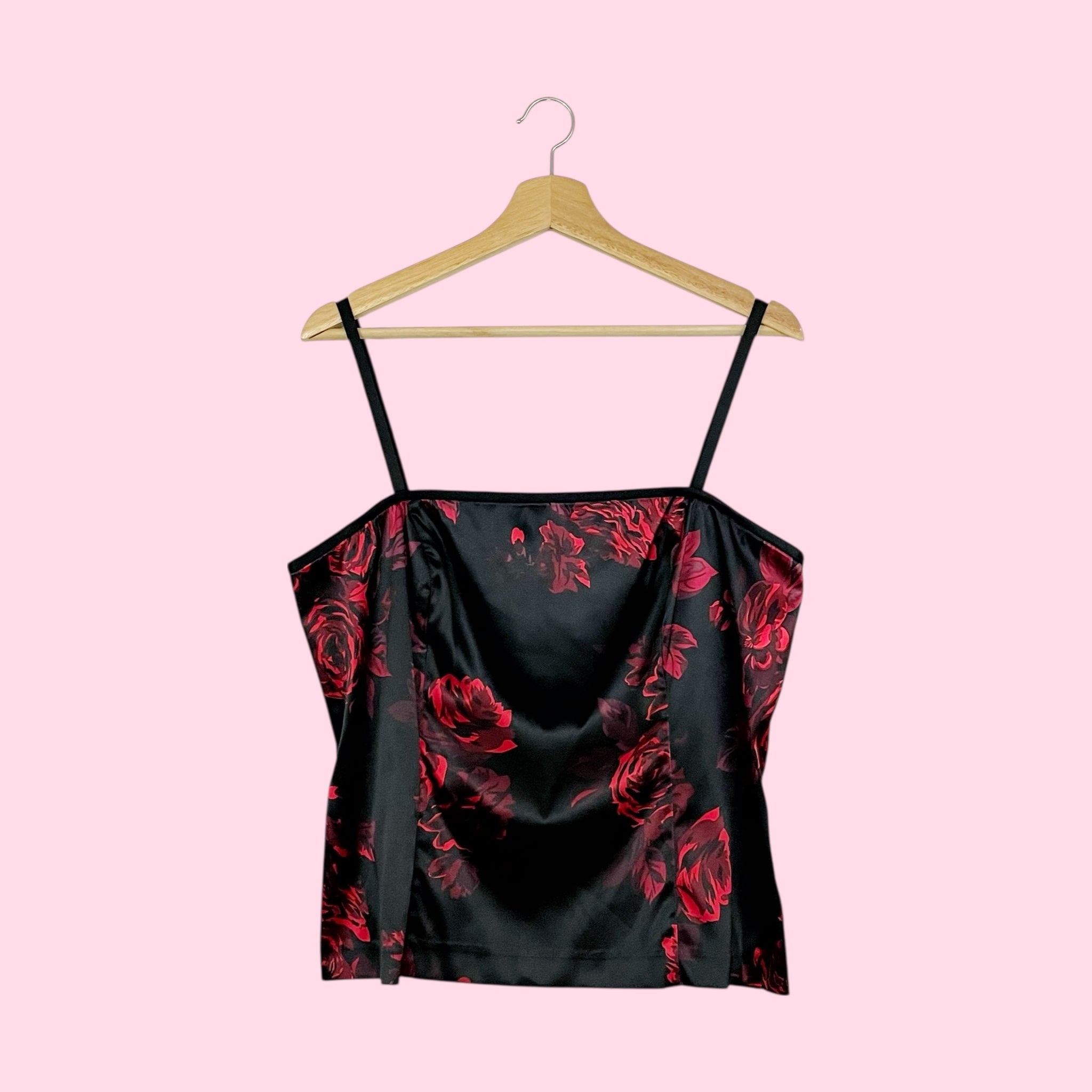 BLACK ROSE PRINT SATIN TANK (XL)
