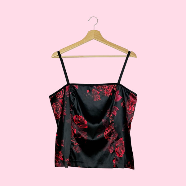 BLACK ROSE PRINT SATIN TANK (XL)