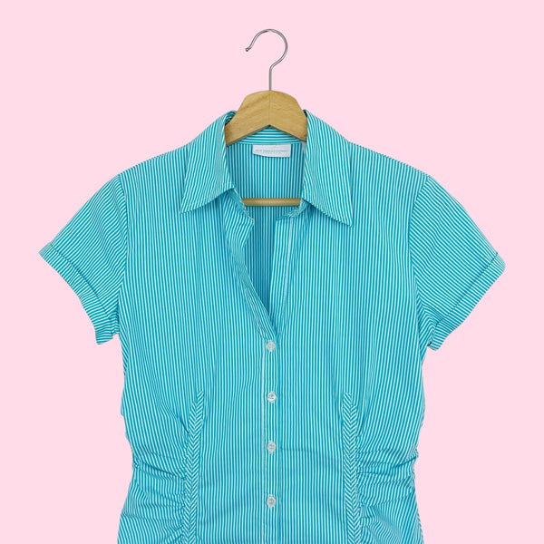 AQUA STRIPED OFFICE SIREN TOP (S)