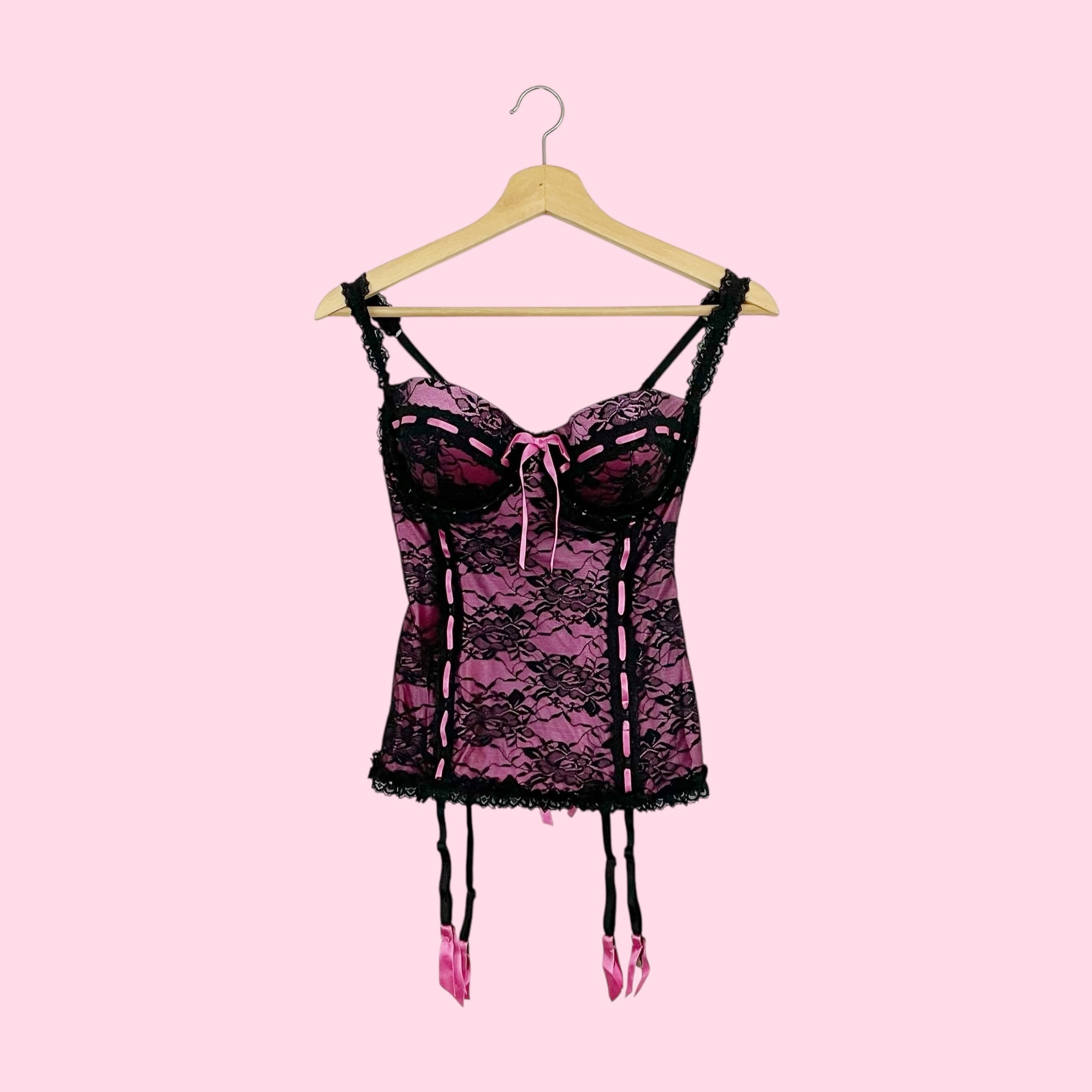 PINK + BLACK LACE CORSET (S/M)