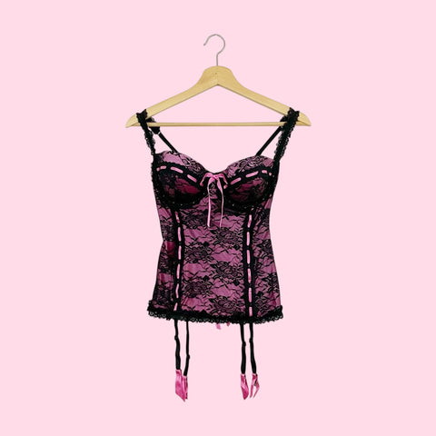 PINK + BLACK LACE CORSET (S/M)