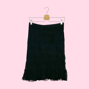 BLACK WRINKLED MESH MIDI SKIRT (S/M)