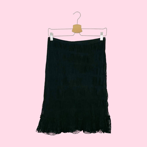 BLACK WRINKLED MESH MIDI SKIRT (S/M)