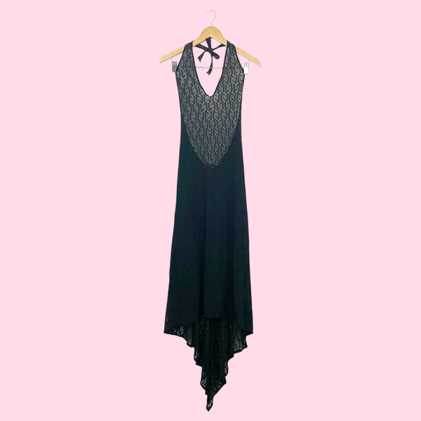 Y2K Victoria’s Secret Black Lace Low Back Halter Dress (M)
