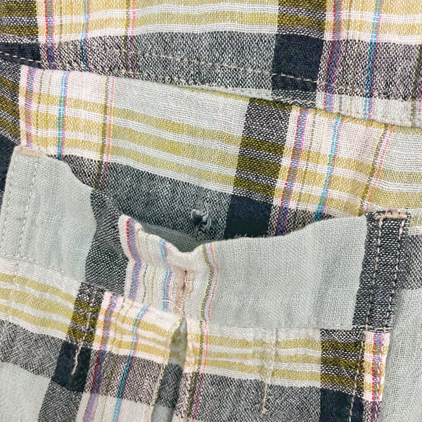 BLUE PLAID LINEN BLEND LOW RISE SHORTS (S)