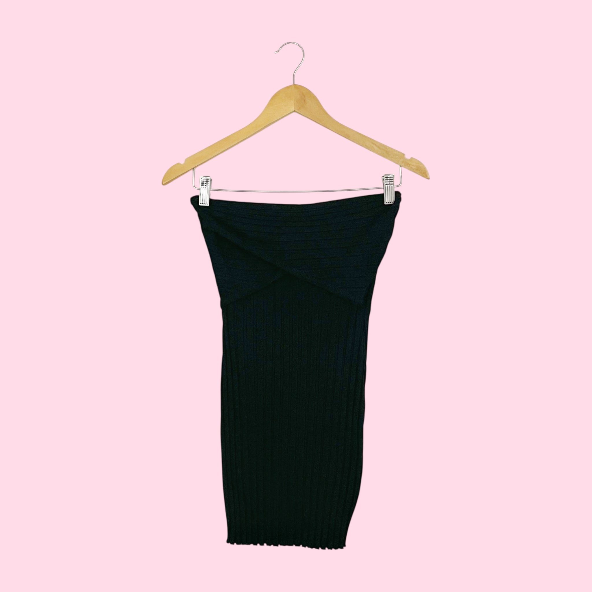 SIMON MILLER RIB BLACK STRAPLESS TUBE DRESS (S)