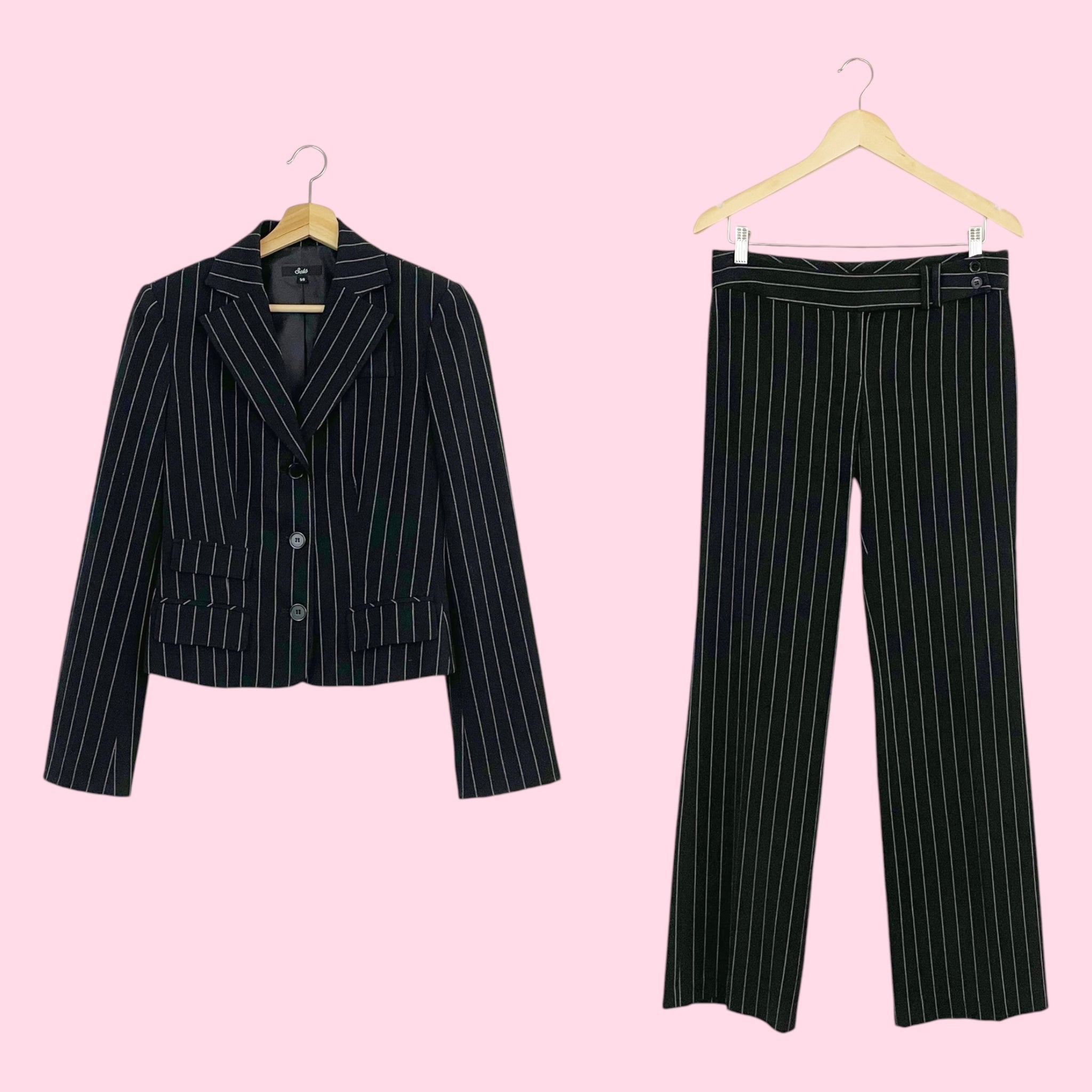 Y2K BLACK + PINK PINSTRIPE 2 PIECE SUIT (S)