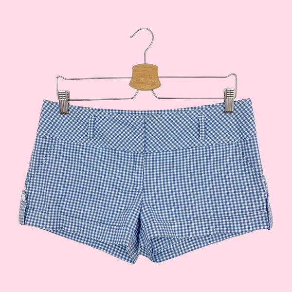 BLUE GINGHAM LOW RISE SHORTS (M)