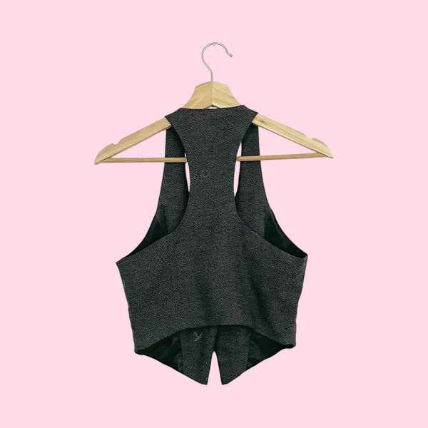 GRAY + BLACK CROPPED VEST W/ RUFFLE (S)