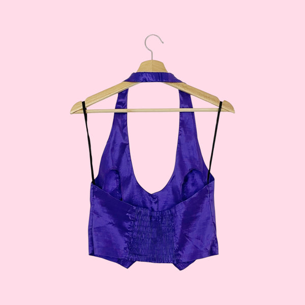 Y2K METALLIC PURPLE HALTER VEST (L)