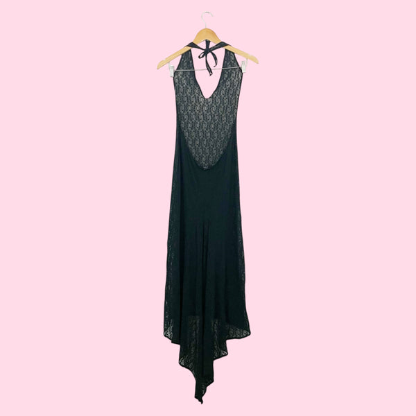 Y2K Victoria’s Secret Black Lace Low Back Halter Dress (M)