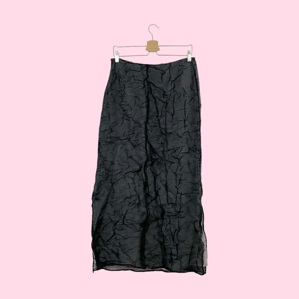 BLACK WRINKLE MAXI SKIRT (M)