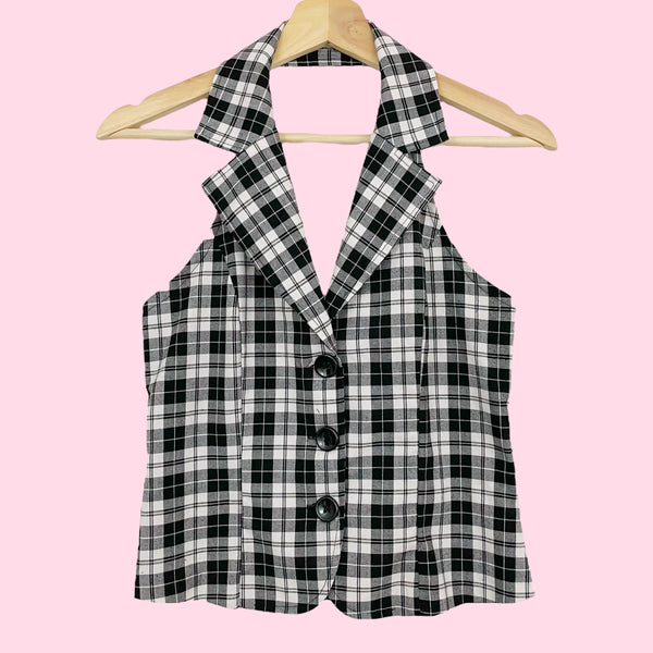 BLACK + WHITE PLAID VEST (S)