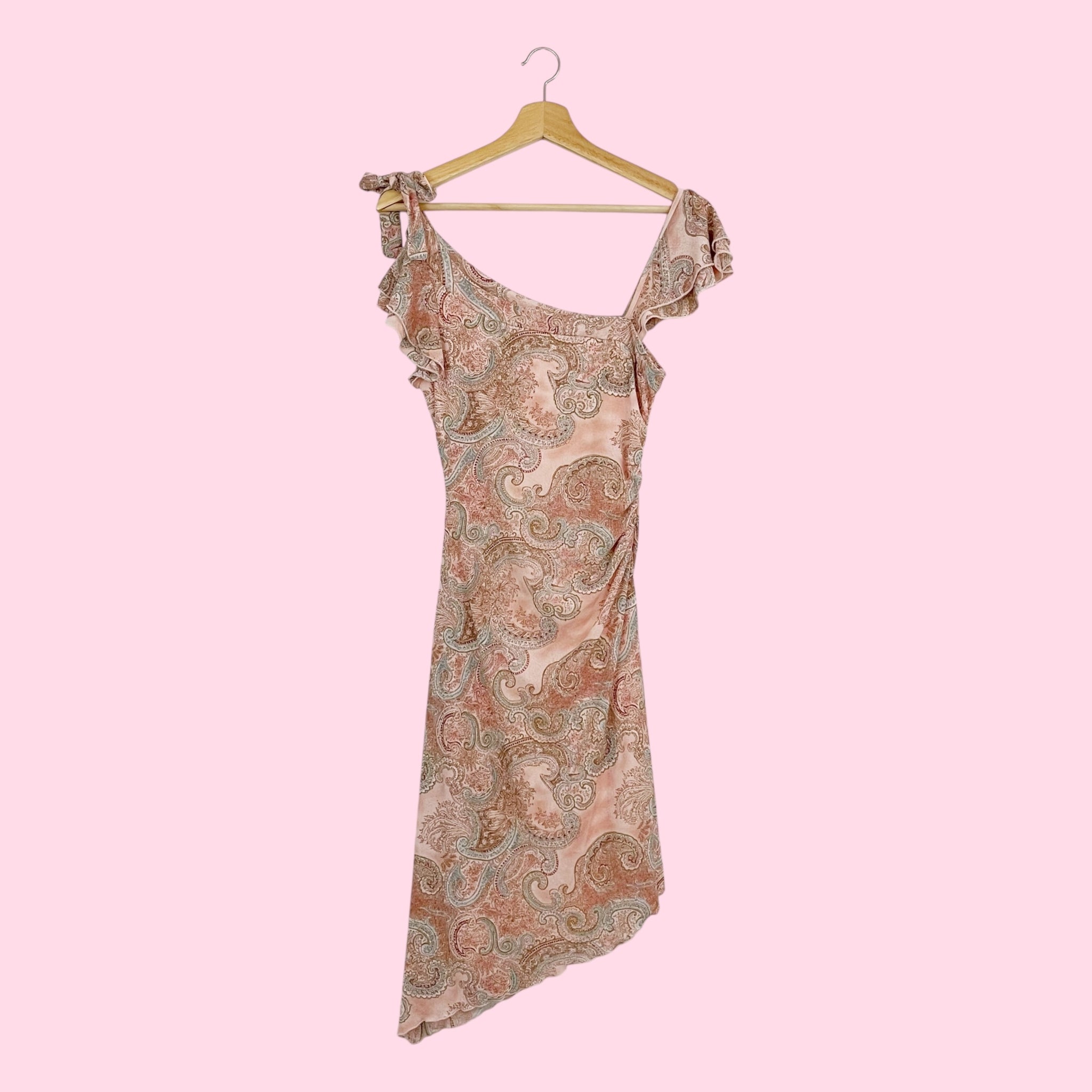 PINK PAISLEY MESH MIDI DRESS (M)