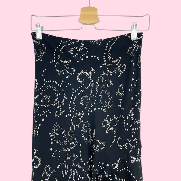 BLACK + CREAM FLORAL CINCHED MIDI SKIRT (S)