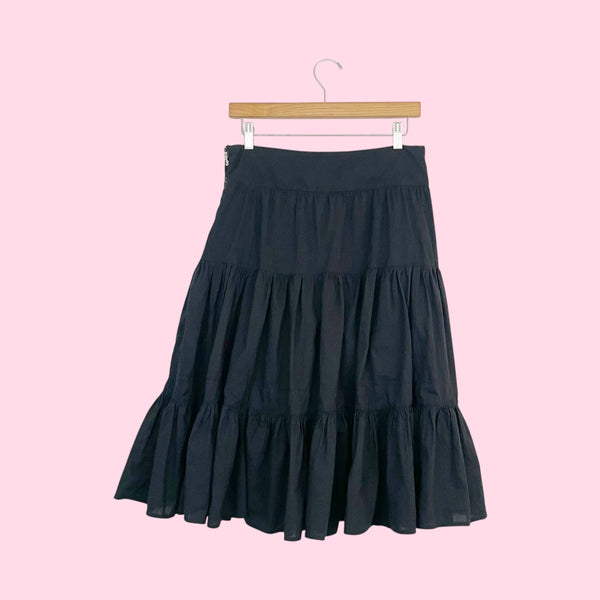 Y2K Black Cotton Tiered Skirt w/ Beaded Trim (8)