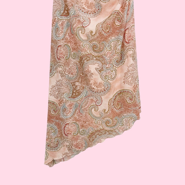 PINK PAISLEY MESH MIDI DRESS (M)