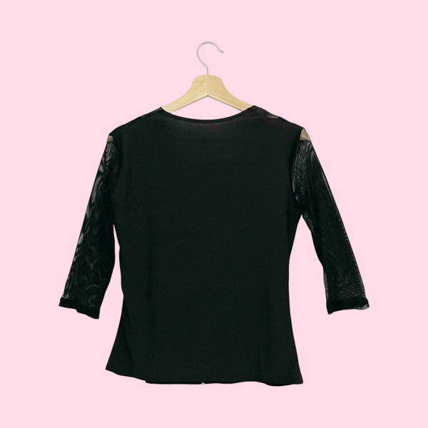 BLACK + PINK RHINESTONE COWL NECK TOP (M)