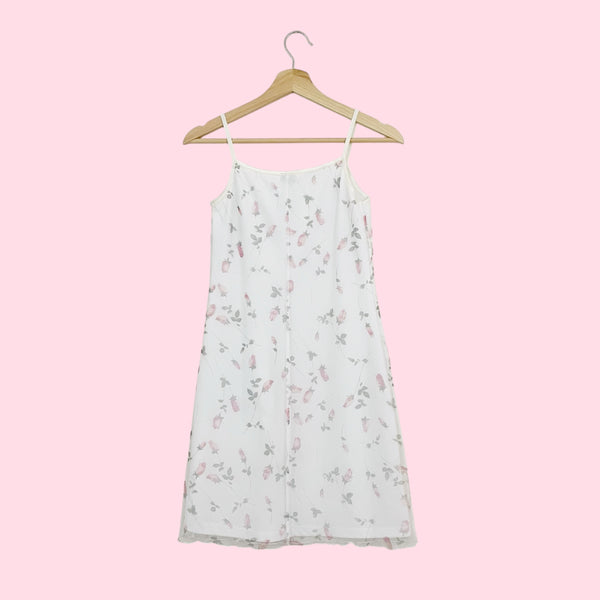 FLORAL MESH MILKMAID MINI DRESS (XS/S)