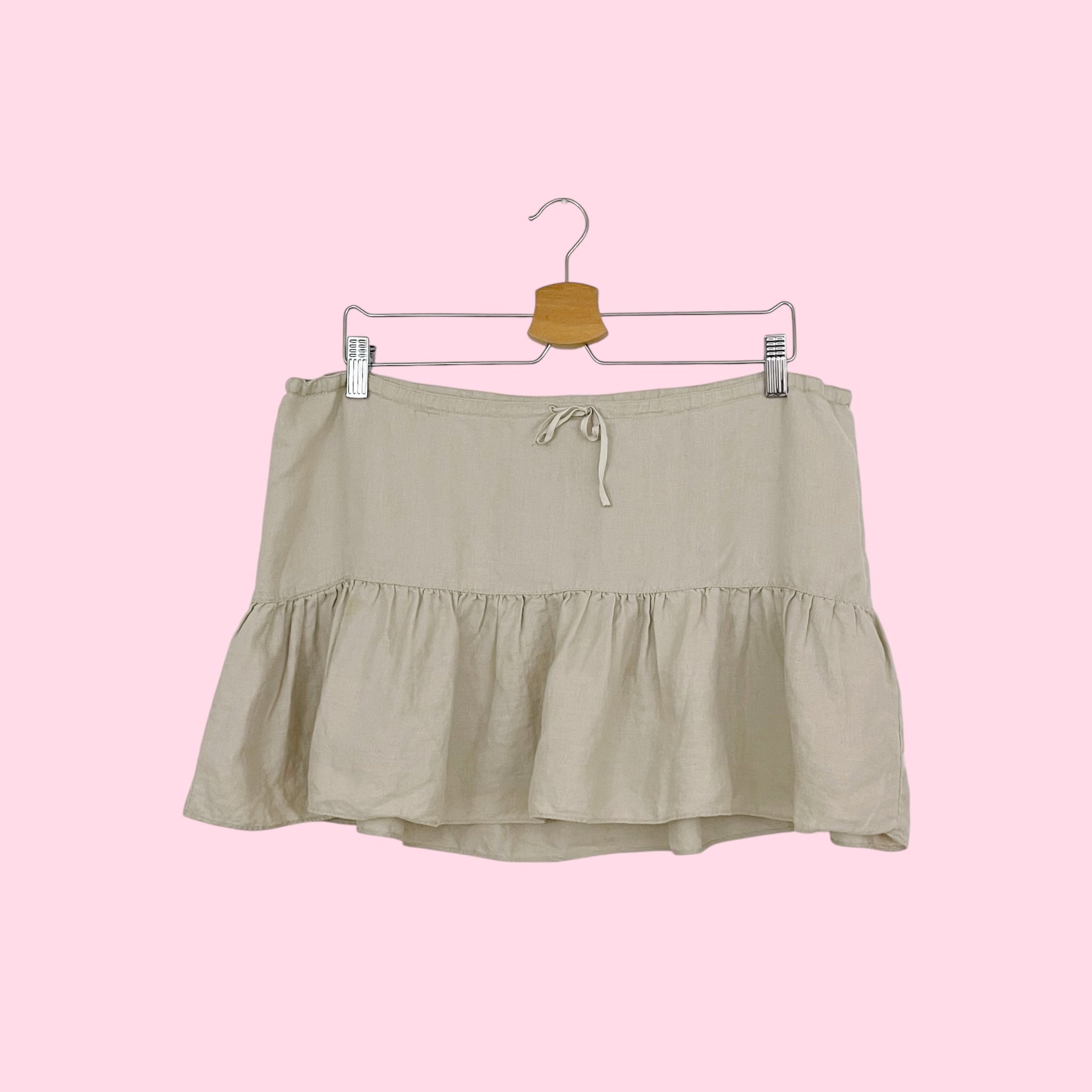 Y2K TAN LINEN LOW RISE MINI SKIRT (L)