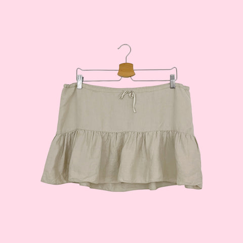 Y2K TAN LINEN LOW RISE MINI SKIRT (L)