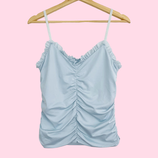 LIGHT BLUE RUCHED RUFFLE TANK (M)
