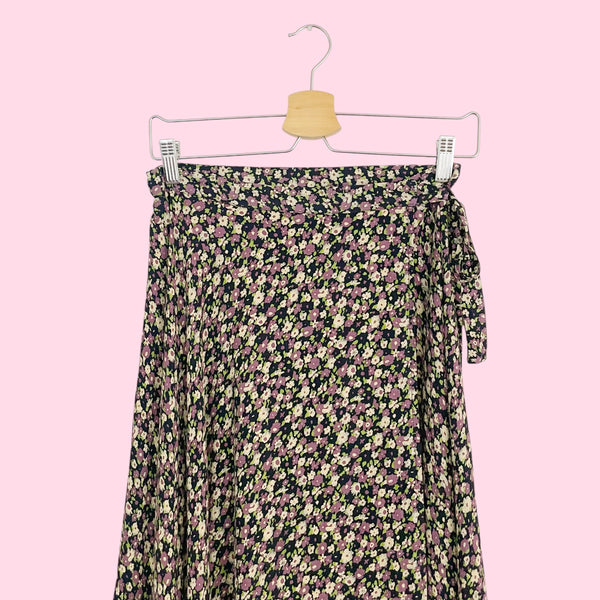 NAVY FLORAL MAXI WRAP SKIRT (M)